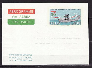 Италия, 1976, Авиация, Пассажирские перевозки, Самолет, Аэрограмма